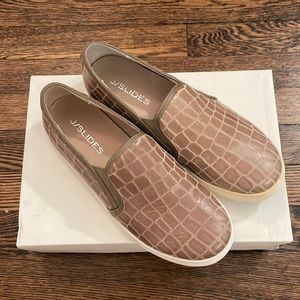 J/Slides Sammi Taupe Alligator Printed Leather Loafers
